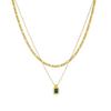 Gold Double Layer Chain Necklace with Black Square Enamel Pendant for Women