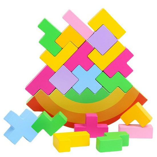 Seven-Layer Wooden Rainbow Stacking Tower - Early Education Toy for Infants