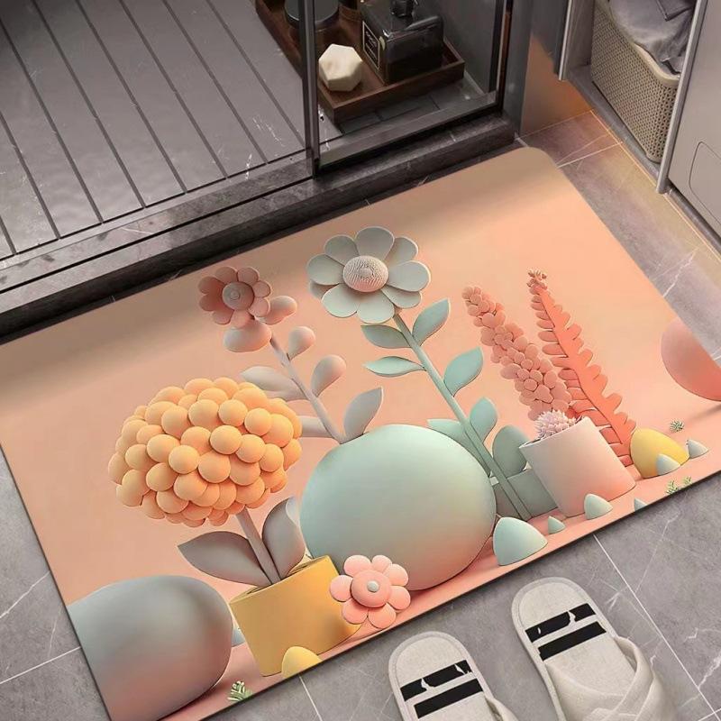 

3D Oil Painting Three-dimensional Diatom Mud Moisture-wicking Mat Bathroom Quick Good Dry Slip-resistant Mat Restroom Carpet Bathroom Foot Mat 40 * 60cm (diatom mud)