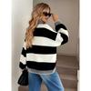 Contrasting Color Striped Pullover Knitted Sweater Top Women's Autumn and Winter New Semi-turtleneck Loose Sweater