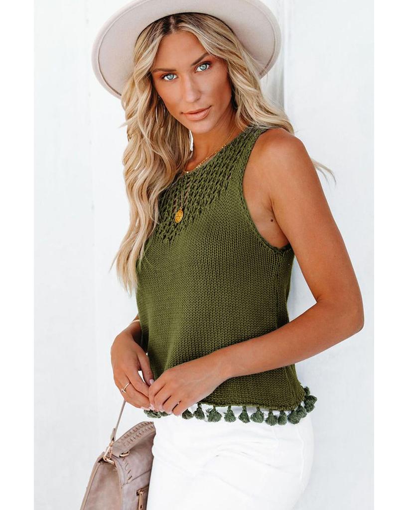 Azura Exchange Maiou Tricotat Croșetat cu Ciucuri cu Ajur