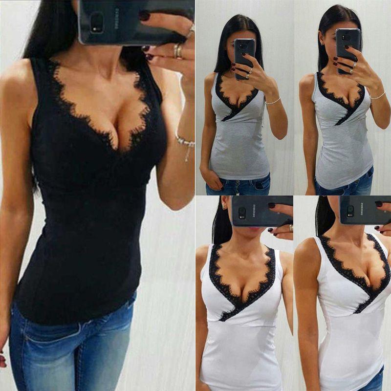 Breathable Sexy Lace Women Vest Tops V-neck Sleeveless Summer Tank Blouse For Everyday Wear