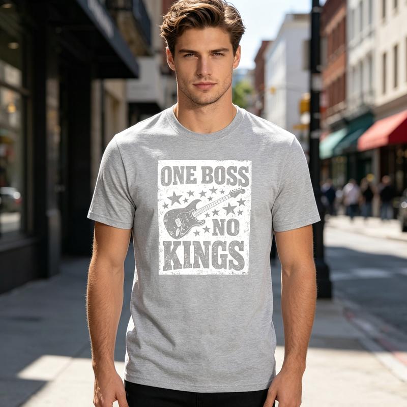 One Boss No Kings Guitar Graphic T Shirt Vintage Rock Music Print Unisex Soft Cotton Crew Neck Short Sleeve Trendy Casual
