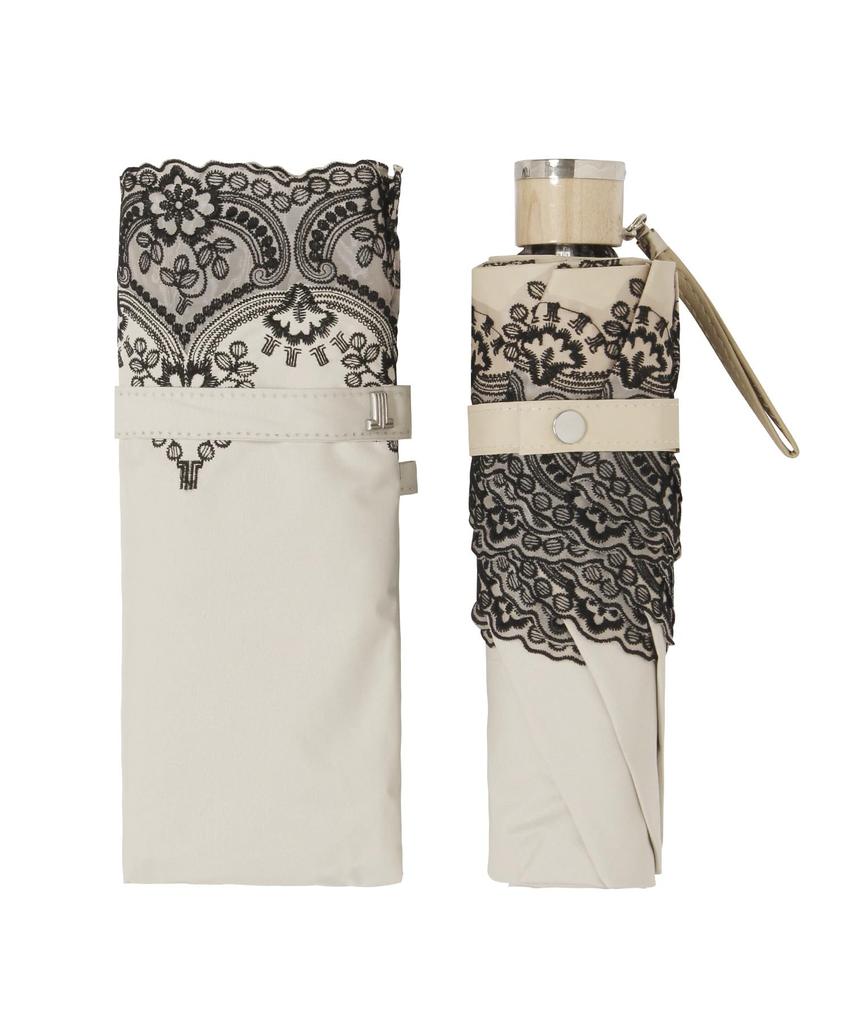 LANVIN COLLECTION Folding Sun and Rain Organza Floral Beige [Moonbat] Umbrella, Parasol, Umbrella, Heat-Blocking, Lightweight, Embroidered, Pattern,