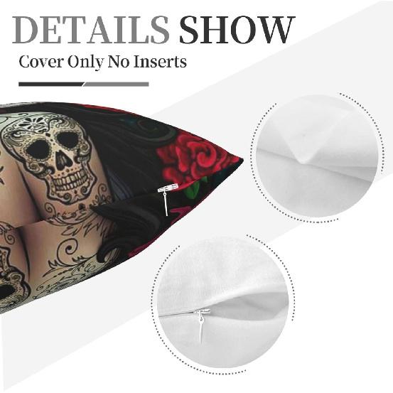 

Наволочка декоративная Девушка Сахарный Череп и Розы , декоративные наволочки для дивана, кровати, автомобильного кресла, гостиной, квадратная наволочка, 18x18 дюймов