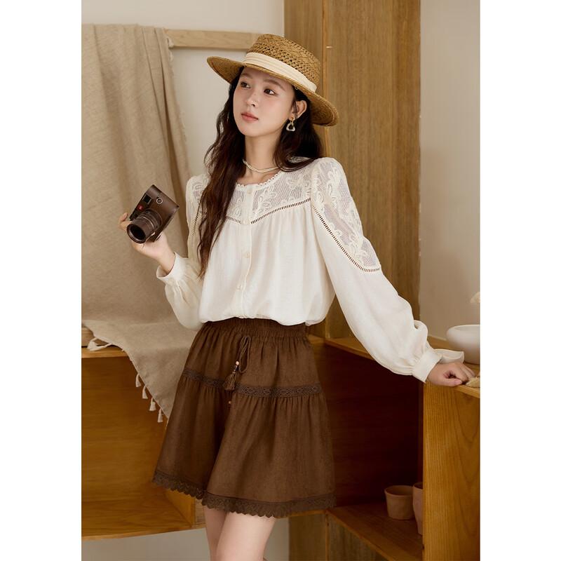 Women s Hollow Embroidered Vintage Shirt S