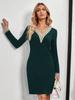 Elegant Women's Retro V-Neck Lace Stitch Long-Sleeve Dress