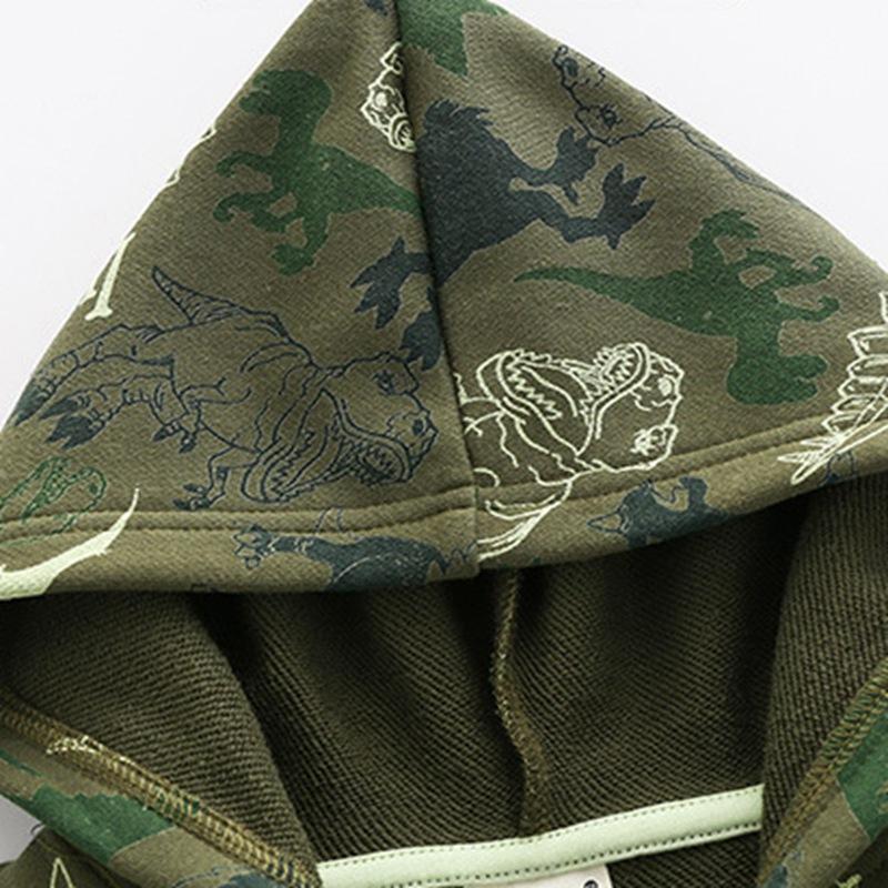 1-6 Years Kids Dinosaur Printed Hooded Coat Zipper Jacket