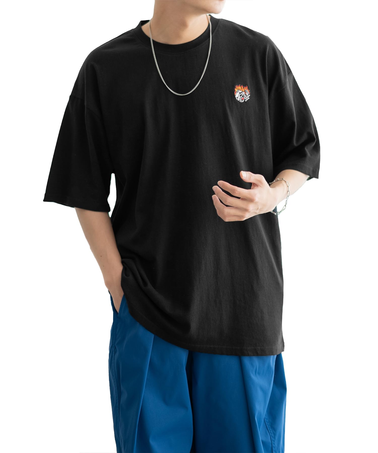 

IMPROMES Casual SIDEWAYSTANCE Embroidered Fire Dice Short Sleeve T-Shirt, Men s, Black