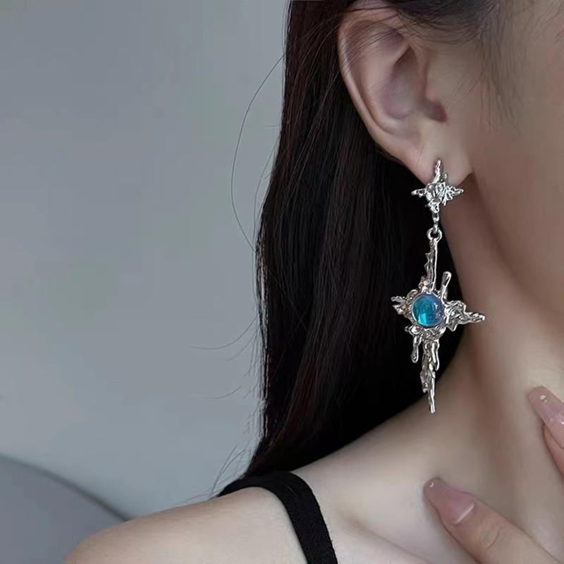 Fashion Moonstone Drop Earrings Metal Cross Earrings Young Girl Trend Metal Cross Moonstone Drops Earrings Jewelry Wholesale