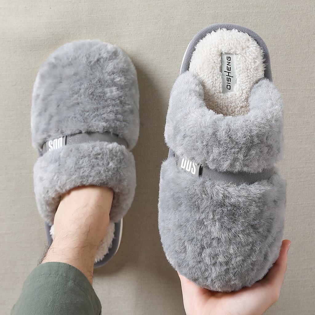 Bow-tie Fluffy Slippers Women's Winter Couple Indoor Home Household Men's Plush Warm Winter Fluffy Slippers Men