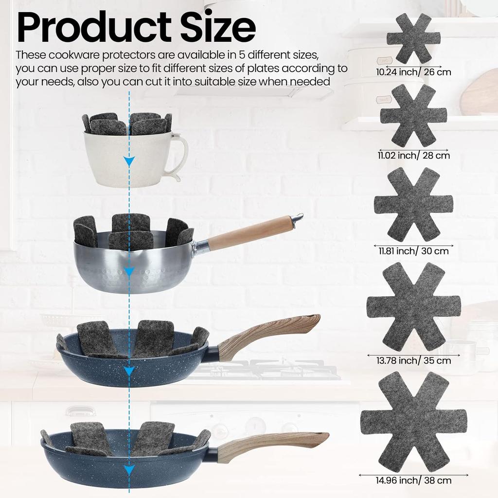 40 Pcs Pot and Pan Protectors 5 Different Sizes Cookware Protector Pot Dividers Stacking Separators Pads for Protecting and Separating Pans, Gray