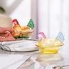 Chicken-Shaped Glass Candy Dish Hen on Nest Dessert Dish with Lid Funny Snack Bowl for Fruits Salads Home Table Decor