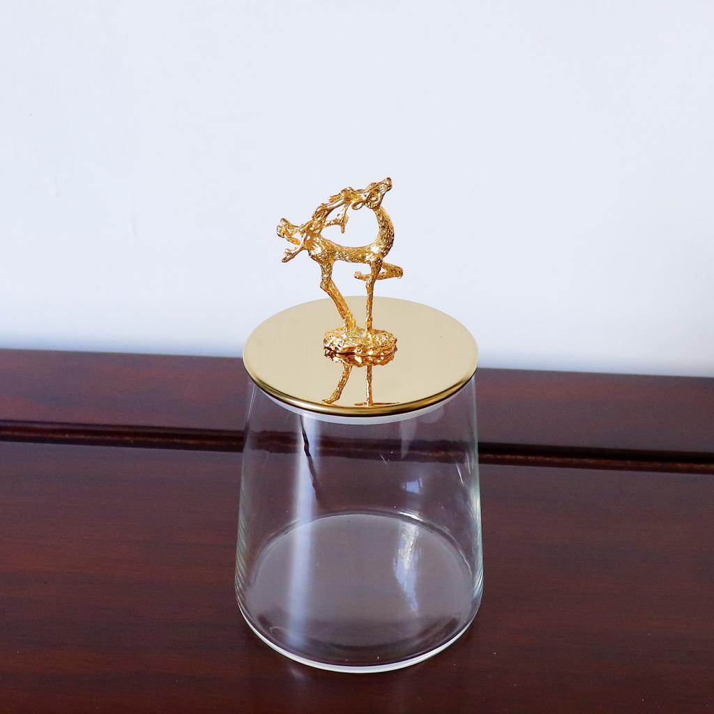 Aufbewahrungsglas aus klarem Glas mit Deckel Goldener Elch Bonbonglas Zuhause Multifunktional Nuss Kaffeebohne Kräuter Aufbewahrungsflasche Küchenbehälter