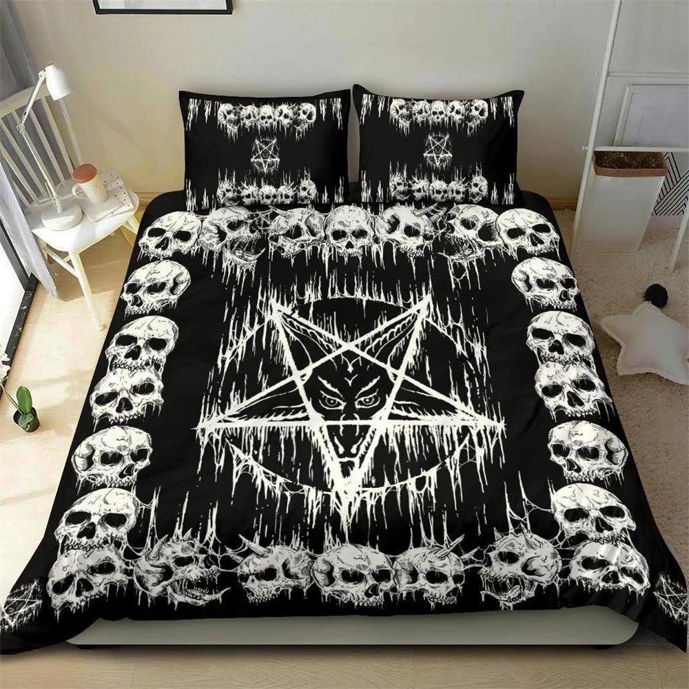 Skull Skeleton Satanic Goat Skull Duvet Cover Set Trophy Demon Breed Bedding Sets Night Blue Pink Satanic Baphomet Quilt Cover