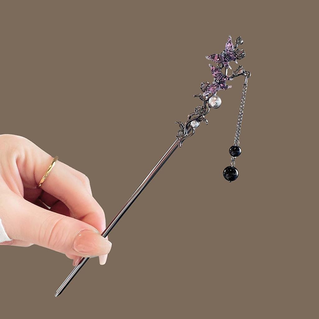 Neo Chinese Style Metal Hairpin For Women Exquisite Flower Butterfly Tassel Hair Stick Hanfu Dress Jewelry Hair Accessories 1pc