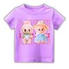 Summer LABUBU Pattern Children's T-shirt Cartoon Princess Skirt Labubu Printed Girl Round Neck Short Sleeve Casual Children's Top