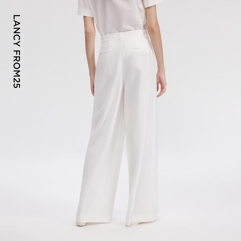 LANCY White 3D Pleated Wide-Leg Trousers