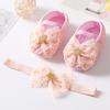 Baby Girl Net Yarn Bowknot Star Princess Shoes Toddler Soft Sole Walking Shoes Headband Set