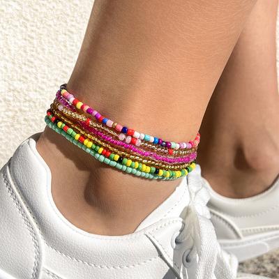 Bohemian Colourful Rice Bead Anklet Set For Women Summer Sandy Beach Chain On Leg Ankle Bracelet Female  Jewelry