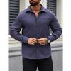 Men European American Solid Color Button Down Long Sleeve Casual Shirt With Pocket