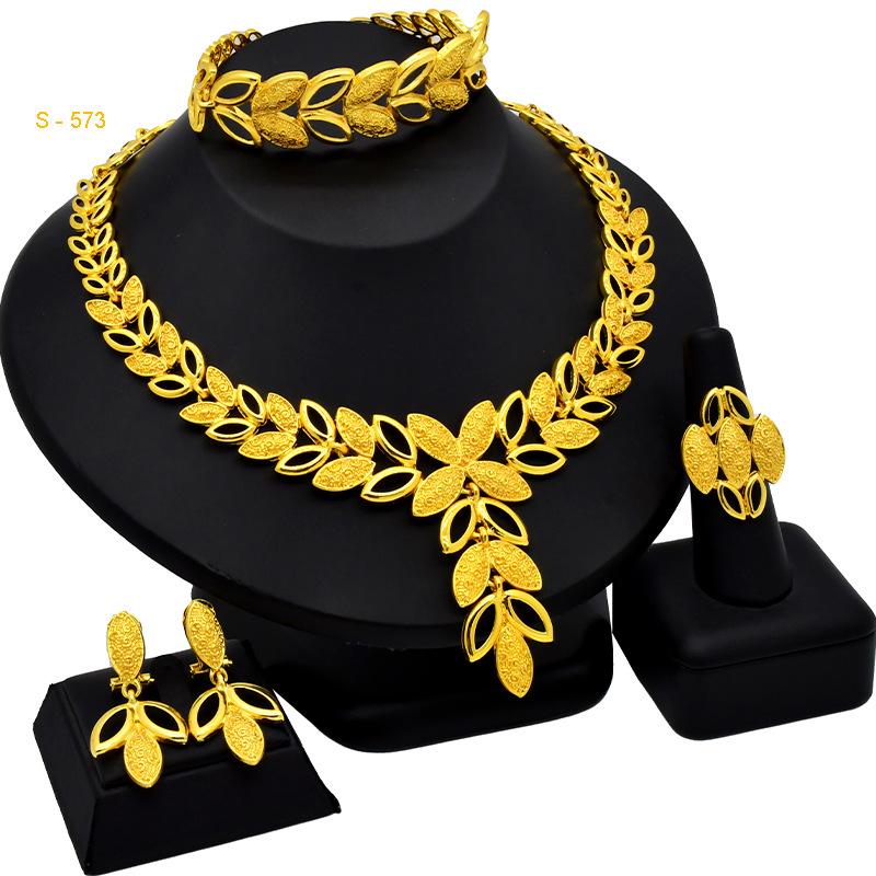 2026 Middle East Dubai Women's Alloy Necklace Earrings Ring Bracelet Wedding Accessories Four-piece Jewelry Set