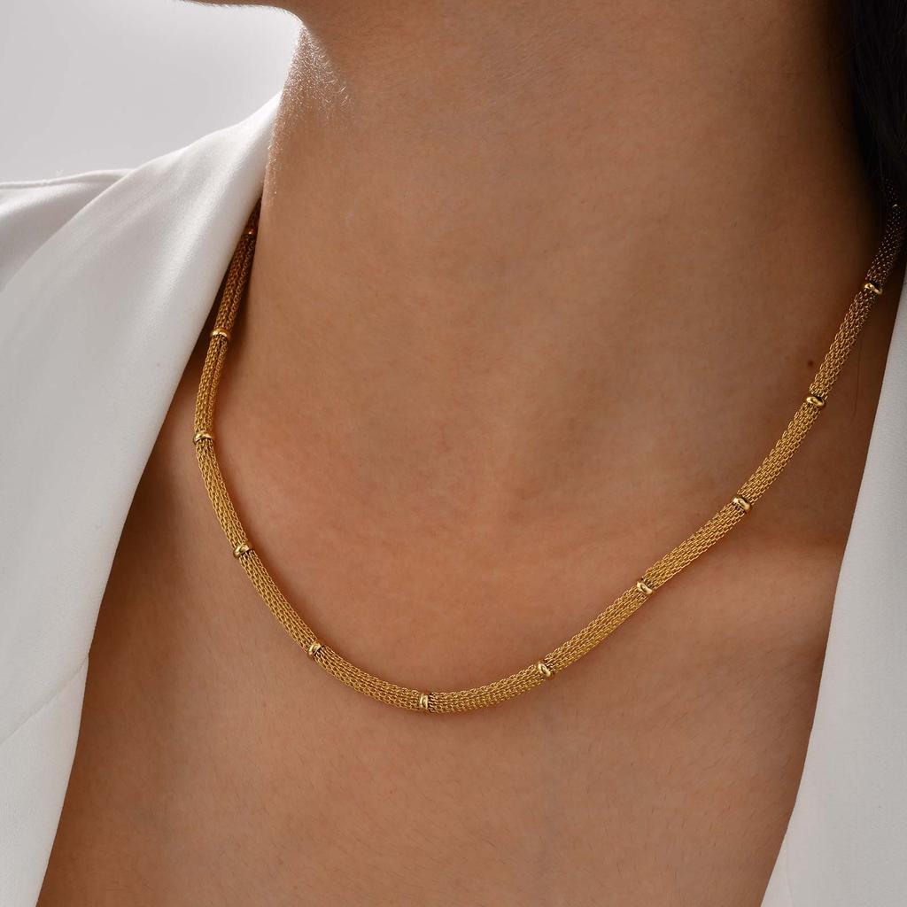 Trendy Mesh Bead Chain Necklace for Women,18K Gold Plated Stainless Steel Hollow Necklaces,Waterproof Jewelry Gifts