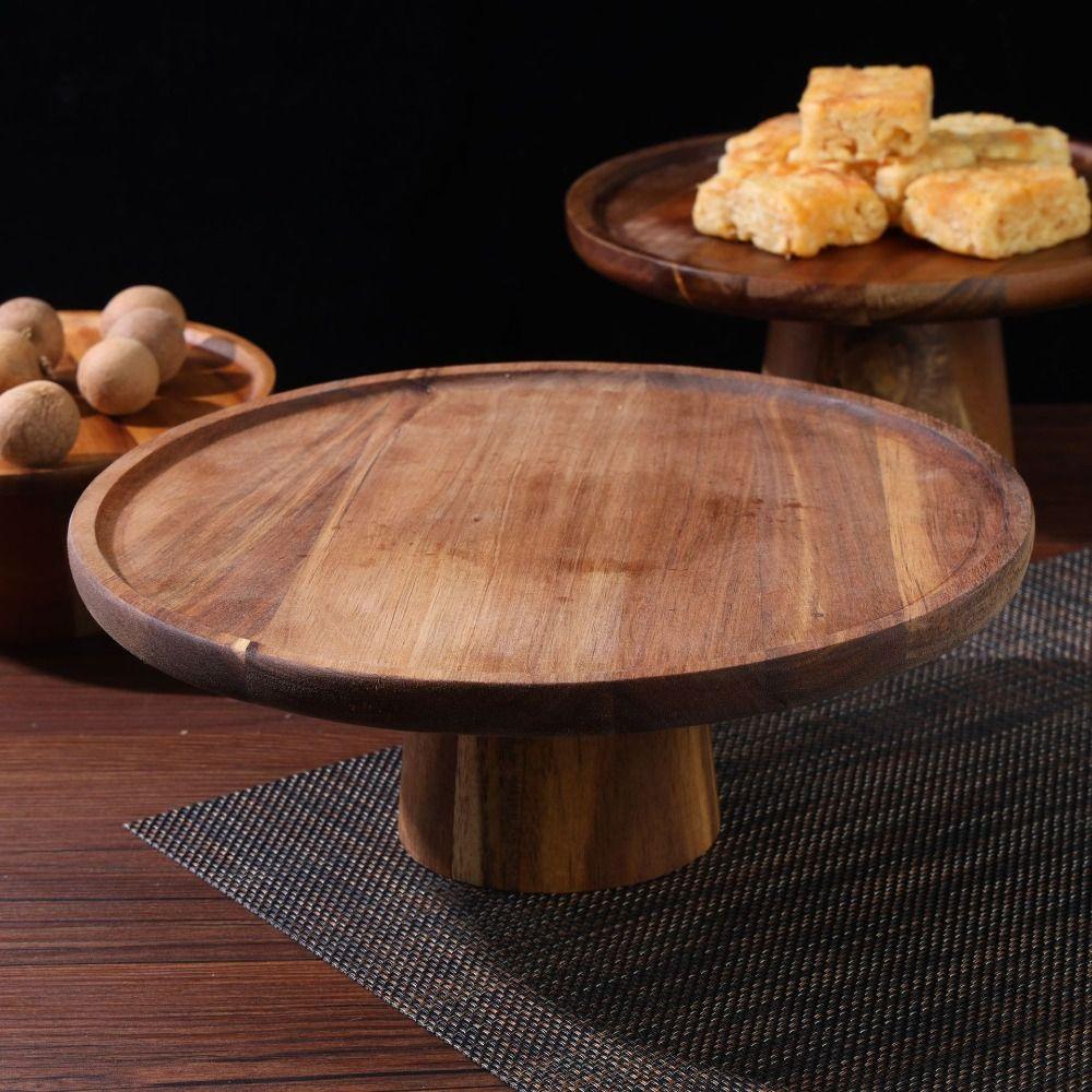 Household High-Footed Cake Plate Practical Acacia Wood Fruit Plate  Living Room