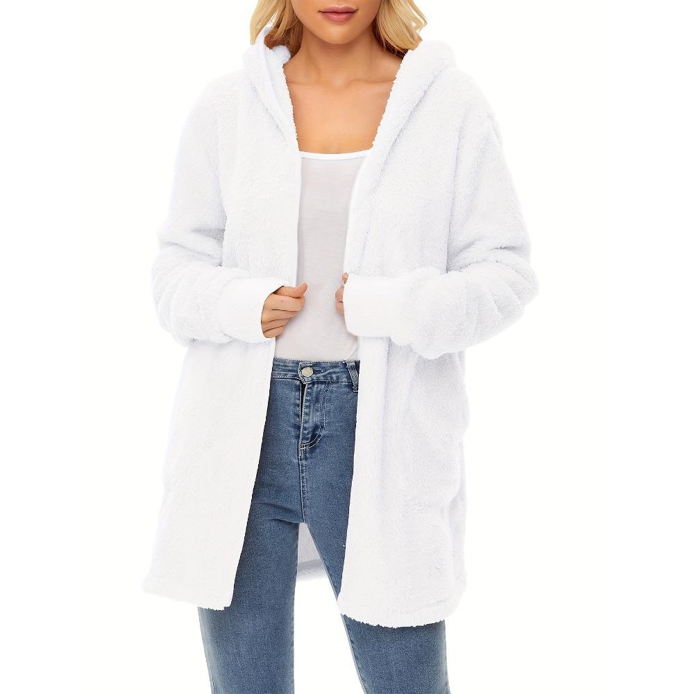 New Style Warm Women's Double-sided Plush Hooded Cardigan with Drawstring Pockets and Windproof Jacket