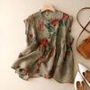 Sleeveless Vest Floral Printing Vintage Linen O-Neck Single Breasted Women's Blouse Shirt Female Clothing Tops
