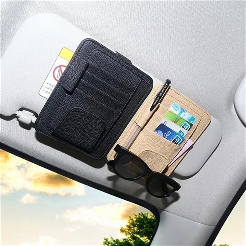 1Pc Inside Car Glasses Multi-Pocket Clip Holder Storage Card PU Leather Holde Bags Sunshade Bag Cars Storage