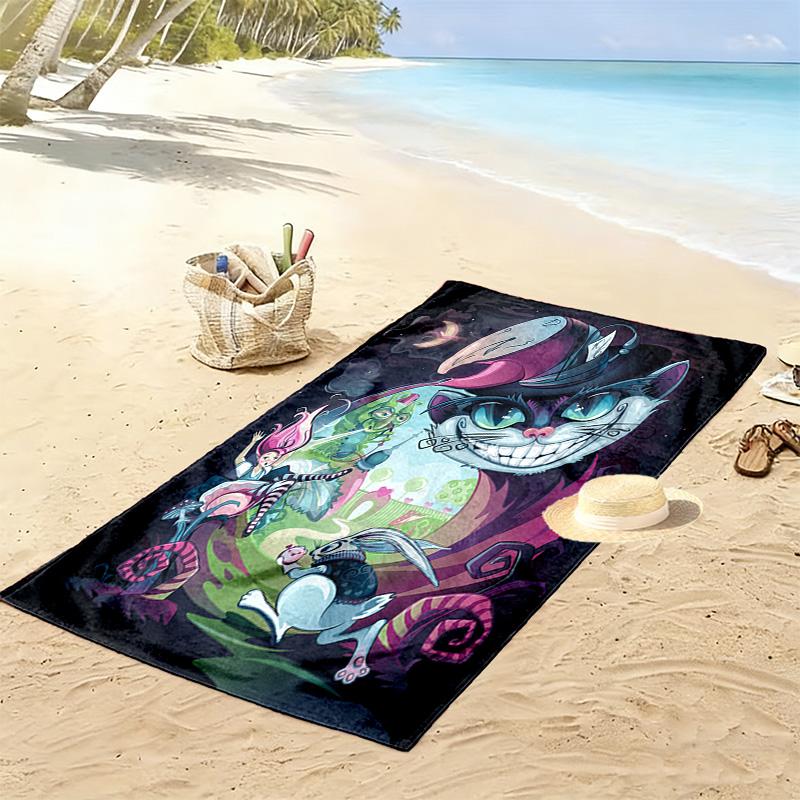 Cute Cartoon Cheshire Cat 2D Flat Print Beach Towel, Large Soft Quick Dry Towel for Beach Camping SwimmingSSTJ0917352