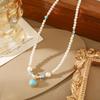 Türkis Perlenkette für Damen - Französische Eleganz High-End Schlüsselbein Kette, Personalisierbares Vielseitiges Schmuck Design
