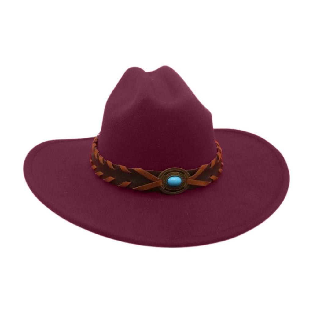 French Flat-Brimmed Top Hat Western Cowboy Hat Hot-Selling High-End Ethnic Style Travel Sunshade Woolen Jazz Hat