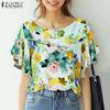 ZANZEA Women Loose Casual Summer Short Sleeve Floral Print Blouse