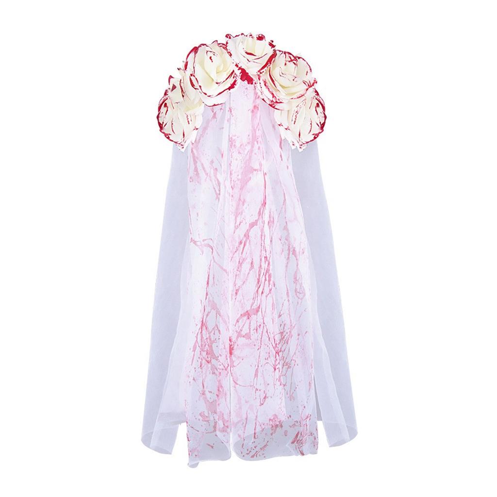 Adult Gothic Bride Halloween Costume Veil Flower Headband Bloody Hairhoop Dark Series Scary Ghost Bride Facemask Props