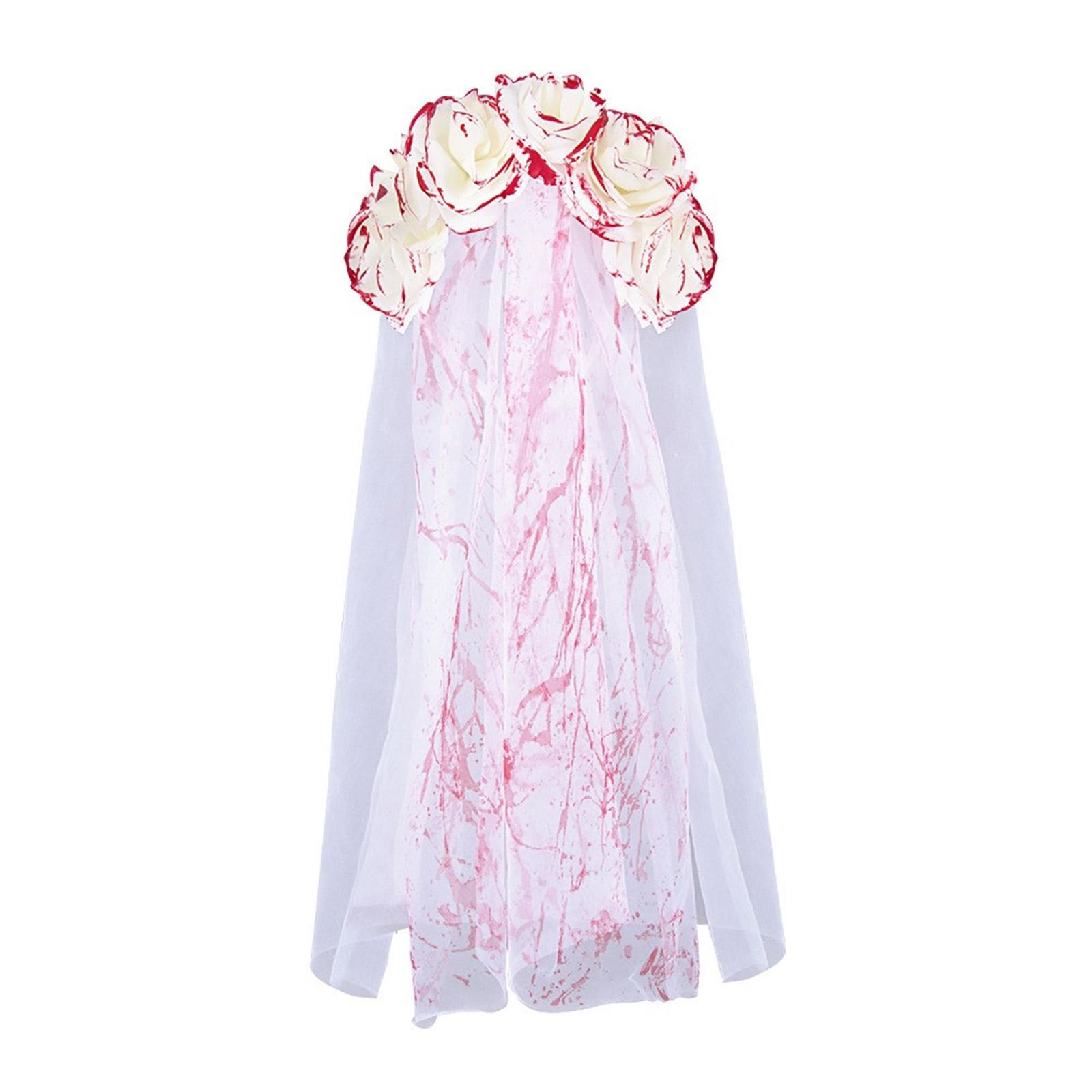 

Готическая свадебная фата для женщин, аксессуар для костюма на Хэллоуин, фата, маска для лица, кровавый цветок, обруч для волос, фата для тематической вечеринки 1