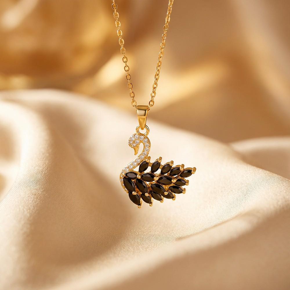 Luxury Zircon Swan Necklace: Copper, Titanium Steel, Versatile Fashion Statement.