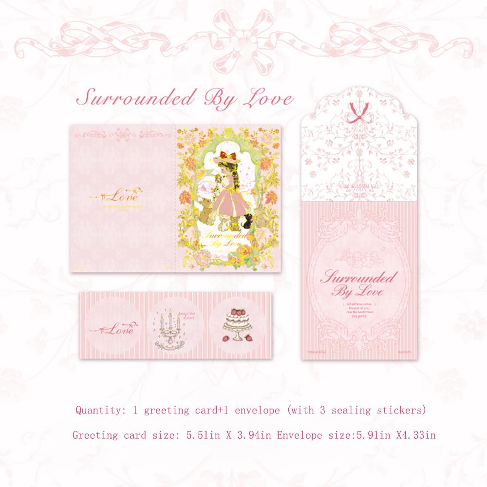 Cute Hot Stamping Greeting Card&envelope Set, Tea Party Series, Birthday Es, Message, Gift, Greeting Card, Letterhead