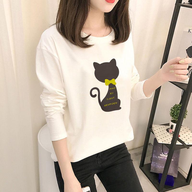 Autumn Korean Cartoon Bottoming Tops - Women's Long-Sleeved T-Shirts In Solid Colors
