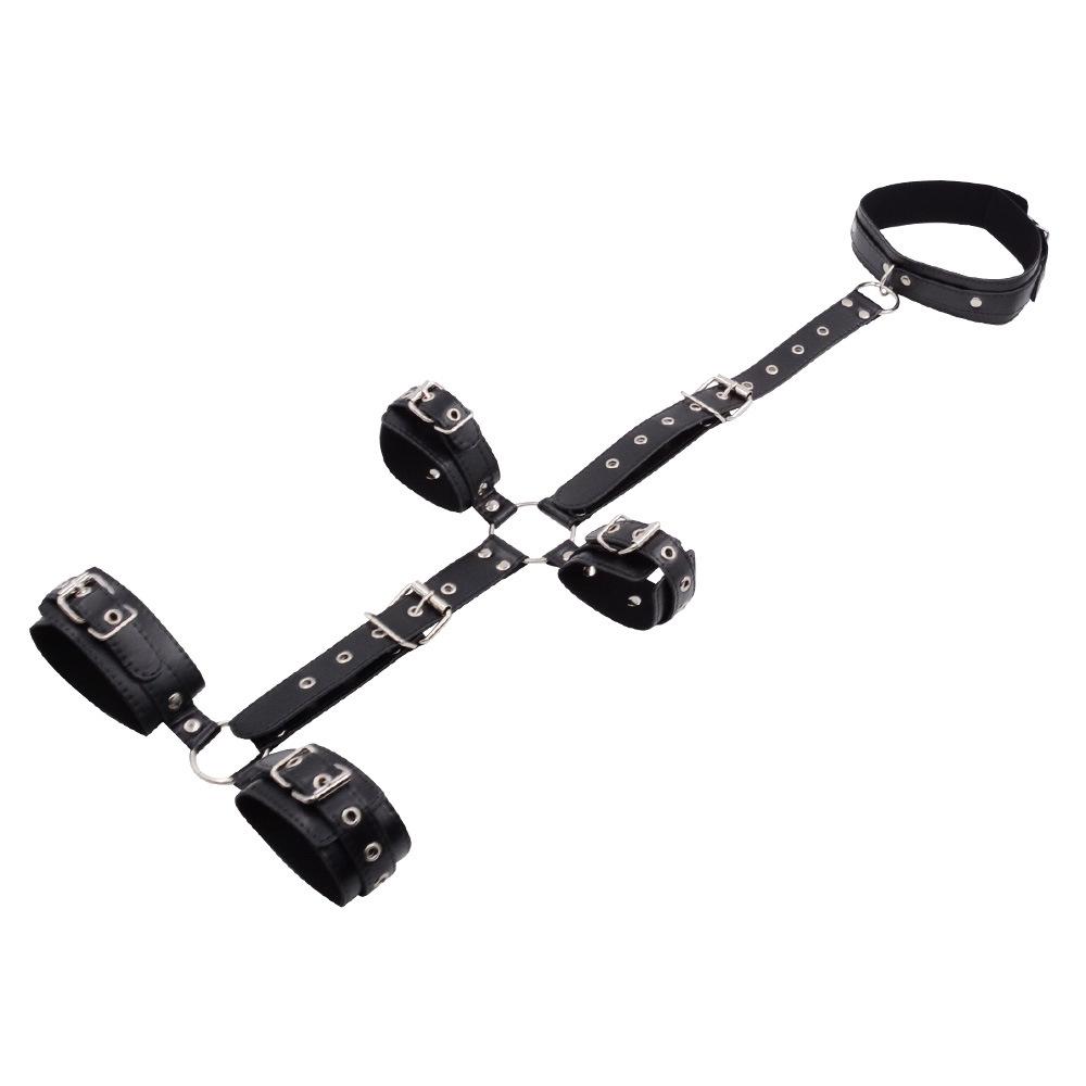 Set for Sex with Handcuffs Ankle Cuff Restraint Backhandcuffs Sextoy Couple SM Slave Collar Fetish Sex Toys PU Harness Kits