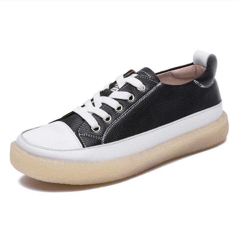 Fashion Women Spring Shoes 2025 New Genuine Leather Trend Color Matching Women Shoes Flat Bottom Lace-up Casual Girl Student Shoes