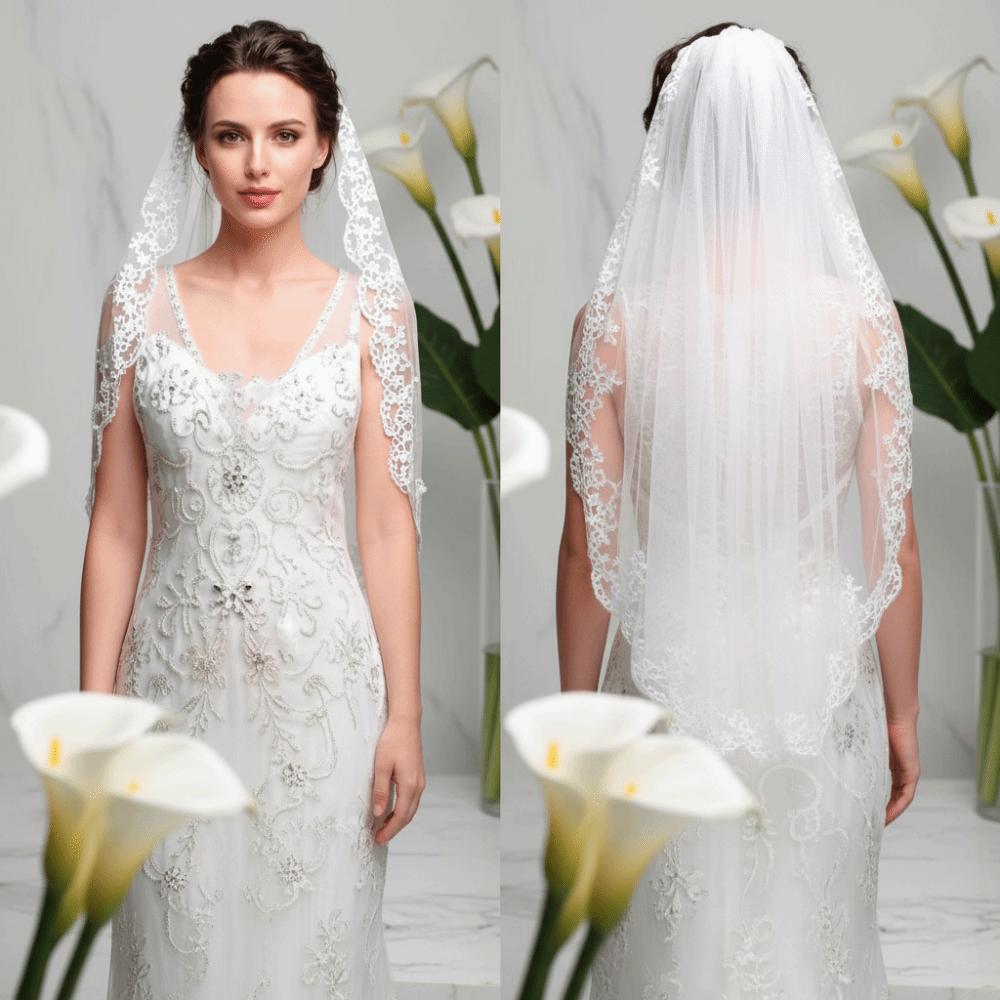 Scalloped Lace Bridal Veil Flower Embroidery Marriage Headwear Wedding Headpiece Beach Vacation