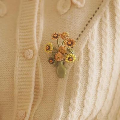 Spilla Pianta Foresta di Girasoli Van Gogh - Regalo Artistico di Alta Gamma per Donne