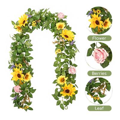 Simulation Sunflower Flower Vine Fake Flower Silk Flower Vine Indoor Living Room Water Pipe Decoration Plastic Flower Simulation Green Plant