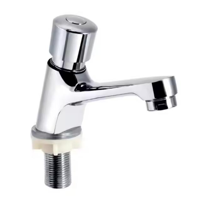 Chrome Self-Closing Push Basin Tap Water Saving Brass Faucet for Hotels for Project Use