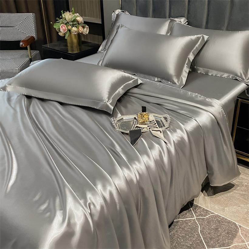 Blended Natural Mulberry Silk Bedding Set with Duvet Cover Bed Sheet Pillowcase High End Satin Single Double Queen King Bedsheet
