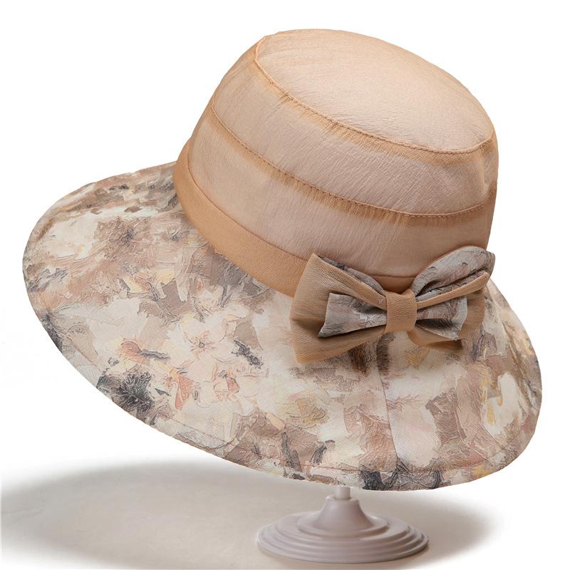 Eleganti Cappelli a Tesa Larga Floreali da Donna, Cappello a Secchiello Leggero e Traspirante per Primavera/Estate, Cappello da Pesca con Tesa Larga e Protezione UV con Dettaglio Floreale