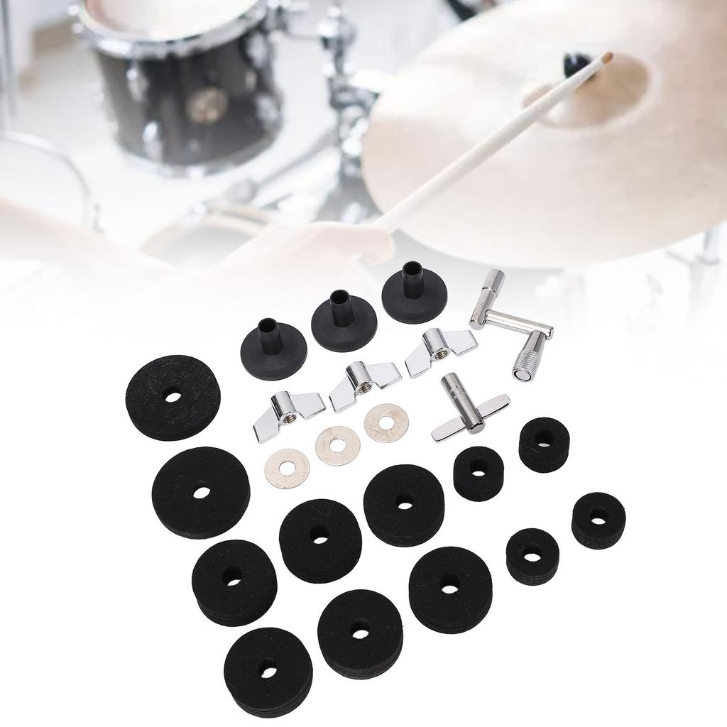 23 Pieces Cymbal Replacement Accessories Non Slip 2.5cm 4cm 5cm Felt Pads   Cymbal Sleeves Nuts Washers Base Set