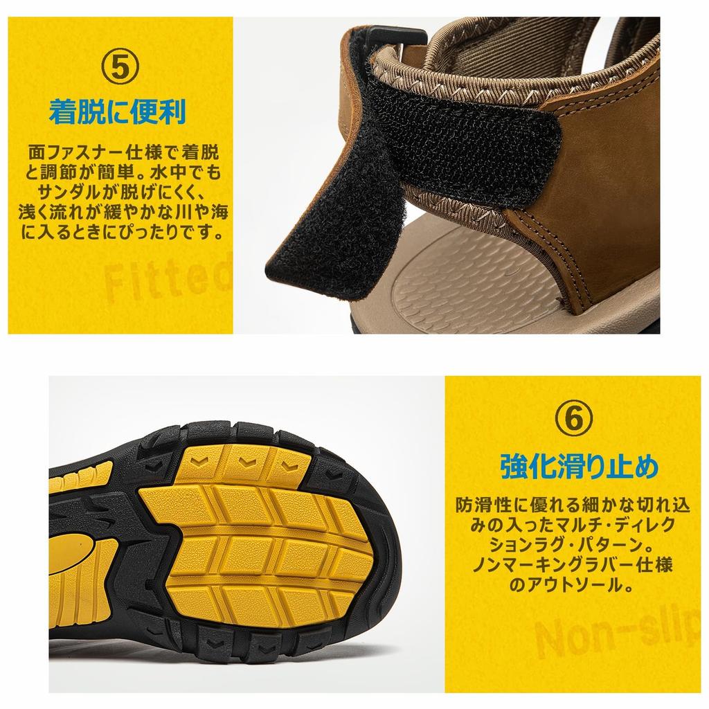 Sport Echtleder Outdoor [NEARDREAM] Herren Sandalen, Sandalen, Beliebt, Stilvoll, Rutschfest, Sommer, Herren, Sandalen, Khaki, 27.5cm